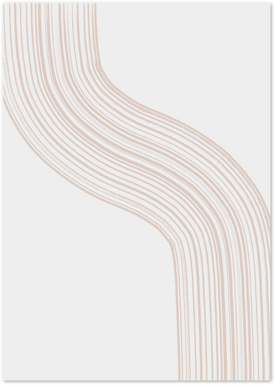 Abstract poster with flowing beige lines curving across a light grey background