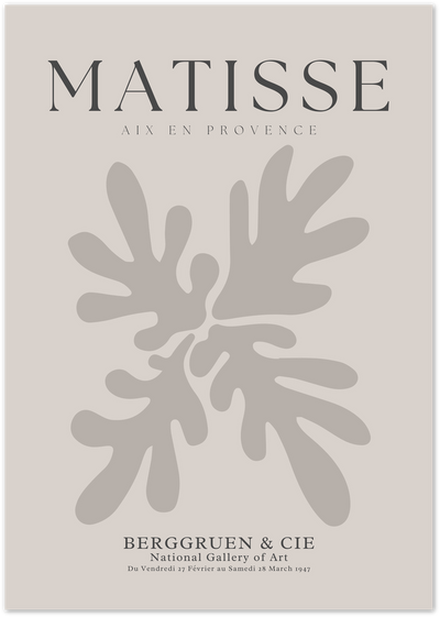 Matisse exhibition poster with beige cut-out leaf shapes and Aix en Provence typography