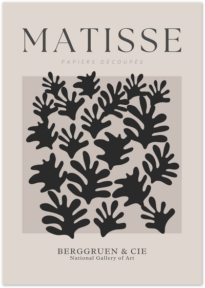 Matisse Papiers Découpés poster with black botanical cut-out shapes on beige background