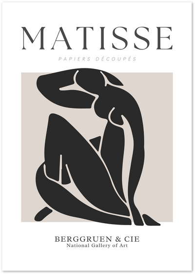 Matisse-style exhibition poster with black cut-out figure on beige background