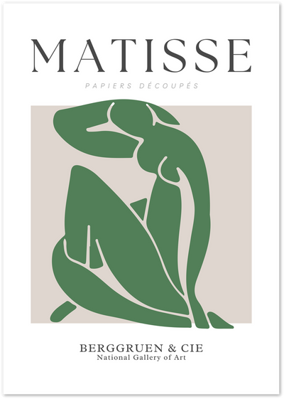 Matisse Papiers Decoupes poster with a green cut-out figure on beige background