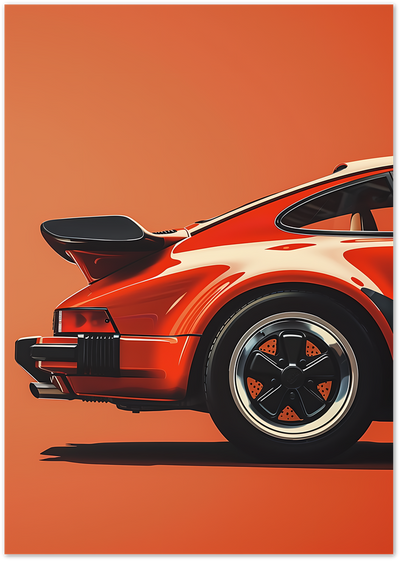 Illustration of a red classic sports car rear view with spoiler on orange background