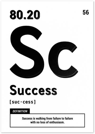 Black and white poster styled as a periodic table element card reading Success