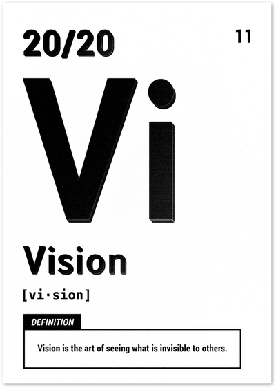 Poster with bold Vi lettering, number 11, and dictionary definition of Vision