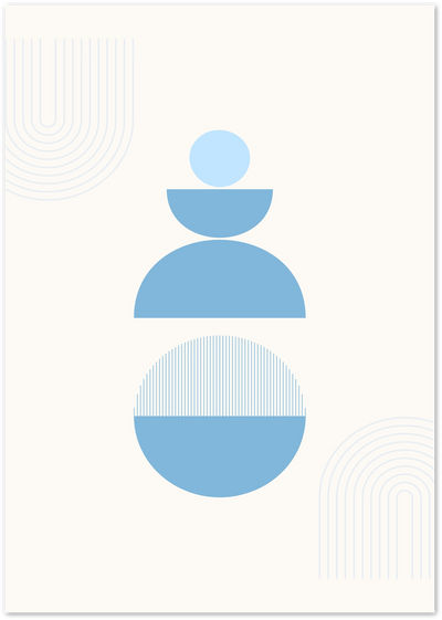 Minimalist poster with stacked blue geometric shapes on cream background