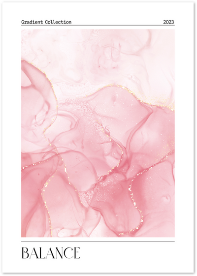 Abstract pink marble poster with flowing gold veined texture