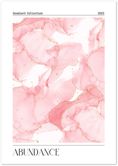 Abstract pink marble art print with flowing gold veins on a light background