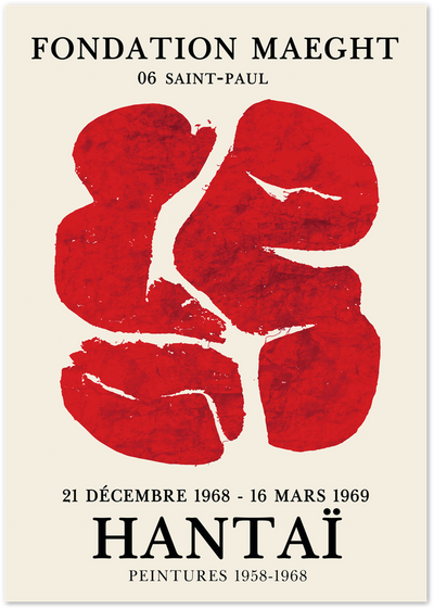 Fondation Maeght exhibition poster featuring Simon Hantaï's textured red abstract painting on cream background