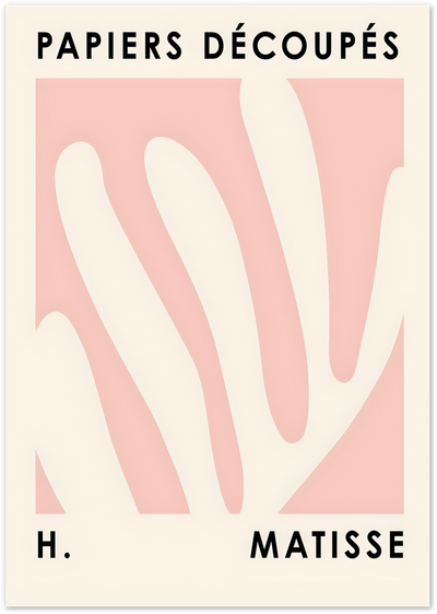 Matisse Papiers Découpés poster with cream leaf-like cut-out shapes on a pink background